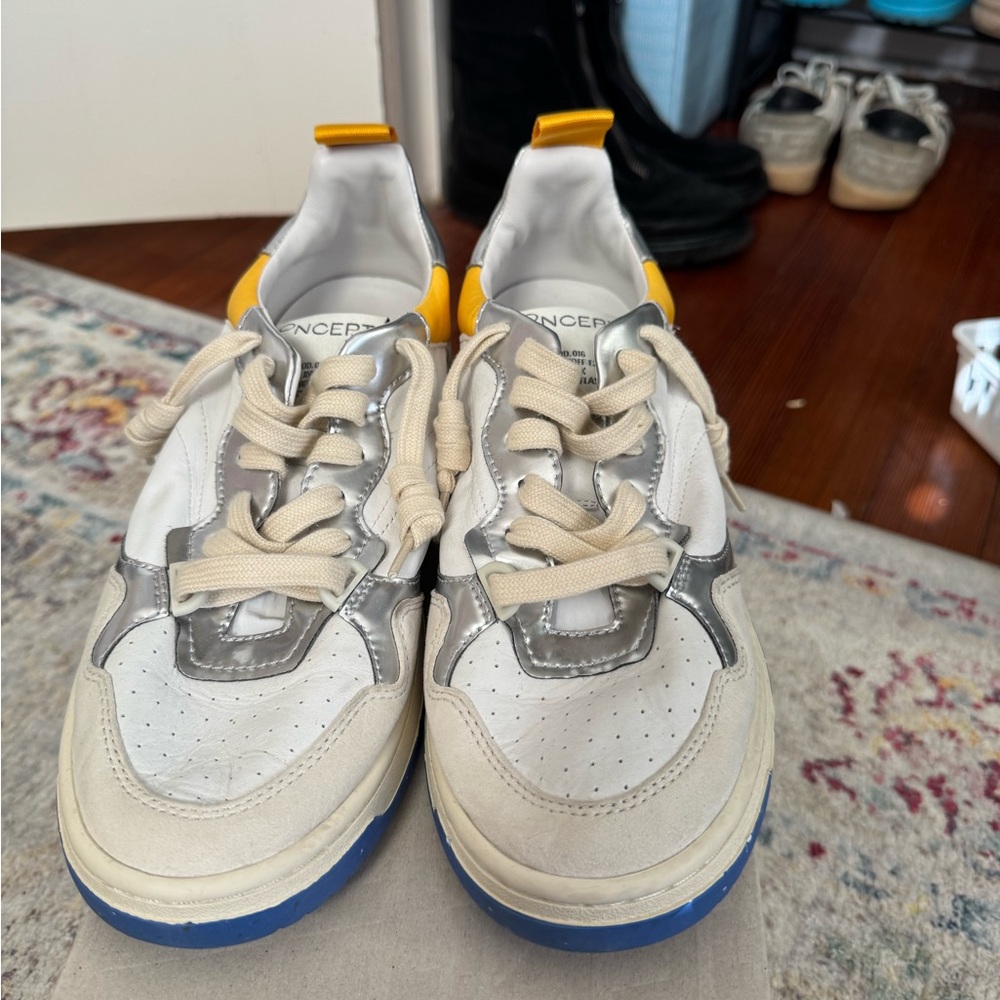 White and Yellow Women's Casual Sneakers